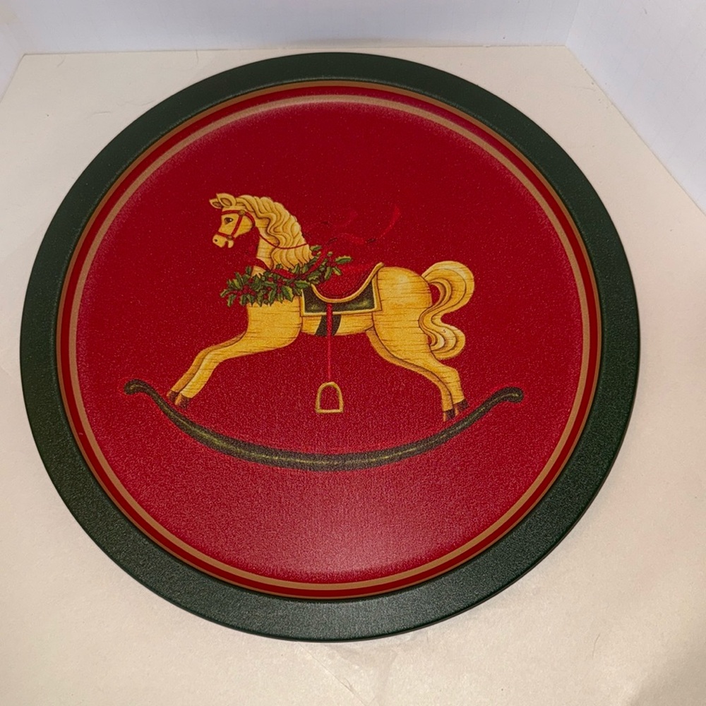 Wang’s Serving Tray 12” Festive Red Rocking Horse Holiday Decor